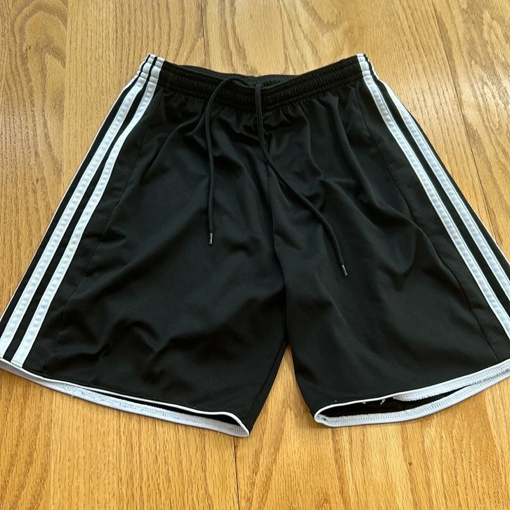 Adidas Youth Boys Small Black Soccer Shorts White Stripes Climacool Athletic‎ S